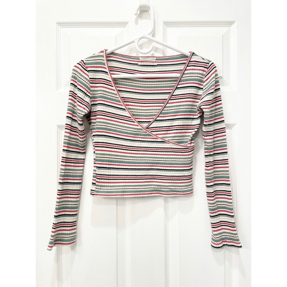 Urban Outfitters Striped Wrap Crop Top - Picture 1 of 11